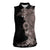 Hawaiian Tropical Plants and Chameleon Women Sleeveless Polo Shirt Polynesian Art Grayscale - Polynesian Pride