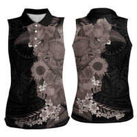 Hawaiian Tropical Plants and Chameleon Women Sleeveless Polo Shirt Polynesian Art Grayscale LT03 - Polynesian Pride