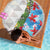 Hawaiian Tropical Flowers and Leaves Beach Blanket on Leopard Pattern Half Style White-Blue Version - Polynesian Pride