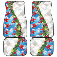 Hawaiian Tropical Flowers and Leaves Car Mats on Leopard Pattern Half Style White-Blue Version - Polynesian Pride