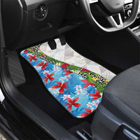 Hawaiian Tropical Flowers and Leaves Car Mats on Leopard Pattern Half Style White-Blue Version - Polynesian Pride