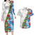 Hawaiian Tropical Flowers and Leaves Couples Matching Long Sleeve Bodycon Dress and Hawaiian Shirt on Leopard Pattern Half Style White-Blue Version - Polynesian Pride