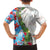 Hawaiian Tropical Flowers and Leaves Family Matching Long Sleeve Bodycon Dress and Hawaiian Shirt on Leopard Pattern Half Style White-Blue Version - Polynesian Pride