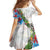 Hawaiian Tropical Flowers and Leaves Family Matching Summer Maxi Dress and Hawaiian Shirt on Leopard Pattern Half Style White-Blue Version - Polynesian Pride