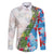 Hawaiian Tropical Flowers and Leaves Family Matching Summer Maxi Dress and Hawaiian Shirt on Leopard Pattern Half Style White-Blue Version - Polynesian Pride