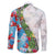 Hawaiian Tropical Flowers and Leaves Family Matching Summer Maxi Dress and Hawaiian Shirt on Leopard Pattern Half Style White-Blue Version - Polynesian Pride