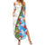 Hawaiian Tropical Flowers and Leaves Family Matching Summer Maxi Dress and Hawaiian Shirt on Leopard Pattern Half Style White-Blue Version - Polynesian Pride
