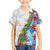 Hawaiian Tropical Flowers and Leaves Family Matching Summer Maxi Dress and Hawaiian Shirt on Leopard Pattern Half Style White-Blue Version - Polynesian Pride