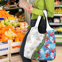 Hawaiian Tropical Flowers and Leaves Grocery Bag on Leopard Pattern Half Style White-Blue Version - Polynesian Pride