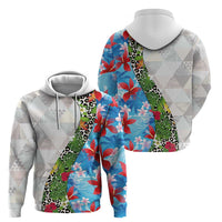 Hawaiian Tropical Flowers and Leaves Hoodie on Leopard Pattern Half Style White-Blue Version - Polynesian Pride