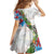 Hawaiian Tropical Flowers and Leaves Kid Short Sleeve Dress on Leopard Pattern Half Style White-Blue Version - Polynesian Pride