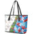 Hawaiian Tropical Flowers and Leaves Leather Tote Bag on Leopard Pattern Half Style White-Blue Version - Polynesian Pride