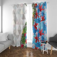 Hawaiian Tropical Flowers and Leaves Window Curtain on Leopard Pattern Half Style White-Blue Version - Polynesian Pride