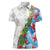 Hawaiian Tropical Flowers and Leaves Women Polo Shirt on Leopard Pattern Half Style White-Blue Version - Polynesian Pride