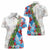 Hawaiian Tropical Flowers and Leaves Women Polo Shirt on Leopard Pattern Half Style White-Blue Version - Polynesian Pride