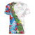 Hawaiian Tropical Flowers and Leaves Women V-Neck T-Shirt on Leopard Pattern Half Style White-Blue Version - Polynesian Pride