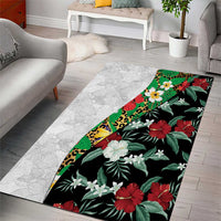 Hawaiian Tropical Flowers and Leaves Area Rug on Leopard Pattern Half Style White-Black Version - Polynesian Pride