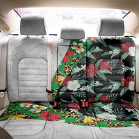 Hawaiian Tropical Flowers and Leaves Back Car Seat Cover on Leopard Pattern Half Style White-Black Version - Polynesian Pride