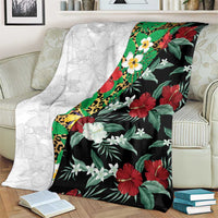 Hawaiian Tropical Flowers and Leaves Blanket on Leopard Pattern Half Style White-Black Version - Polynesian Pride