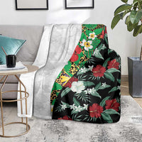 Hawaiian Tropical Flowers and Leaves Blanket on Leopard Pattern Half Style White-Black Version - Polynesian Pride