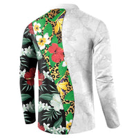 Hawaiian Tropical Flowers and Leaves Button Sweatshirt on Leopard Pattern Half Style White-Black Version - Polynesian Pride