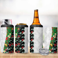 Hawaiian Tropical Flowers and Leaves 4 in 1 Can Cooler Tumbler on Leopard Pattern Half Style White-Black Version - Polynesian Pride