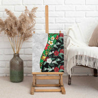 Hawaiian Tropical Flowers and Leaves Canvas Wall Art on Leopard Pattern Half Style White-Black Version - Polynesian Pride