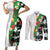 Hawaiian Tropical Flowers and Leaves Couples Matching Short Sleeve Bodycon Dress and Long Sleeve Button Shirt on Leopard Pattern Half Style White-Black Version - Polynesian Pride