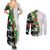 Hawaiian Tropical Flowers and Leaves Couples Matching Summer Maxi Dress and Long Sleeve Button Shirt on Leopard Pattern Half Style White-Black Version - Polynesian Pride