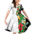 Hawaiian Tropical Flowers and Leaves Family Matching Off Shoulder Short Dress and Hawaiian Shirt on Leopard Pattern Half Style White-Black Version - Polynesian Pride
