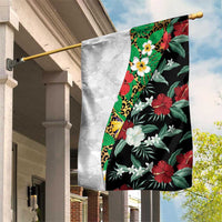 Hawaiian Tropical Flowers and Leaves Garden Flag on Leopard Pattern Half Style White-Black Version - Polynesian Pride