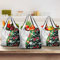 Hawaiian Tropical Flowers and Leaves Grocery Bag on Leopard Pattern Half Style White-Black Version - Polynesian Pride