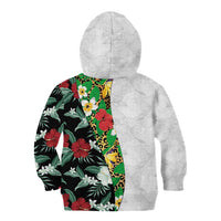 Hawaiian Tropical Flowers and Leaves Kid Hoodie on Leopard Pattern Half Style White-Black Version - Polynesian Pride