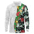 Hawaiian Tropical Flowers and Leaves Long Sleeve Polo Shirt on Leopard Pattern Half Style White-Black Version - Polynesian Pride