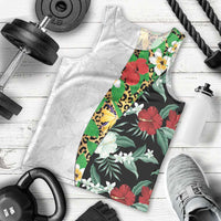 Hawaiian Tropical Flowers and Leaves Men Tank Top on Leopard Pattern Half Style White-Black Version - Polynesian Pride