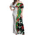 Hawaiian Tropical Flowers and Leaves Off Shoulder Maxi Dress on Leopard Pattern Half Style White-Black Version - Polynesian Pride