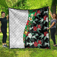 Hawaiian Tropical Flowers and Leaves Quilt on Leopard Pattern Half Style White-Black Version - Polynesian Pride