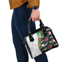 Hawaiian Tropical Flowers and Leaves Shoulder Handbag on Leopard Pattern Half Style White-Black Version - Polynesian Pride