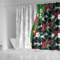Hawaiian Tropical Flowers and Leaves Shower Curtain on Leopard Pattern Half Style White-Black Version - Polynesian Pride