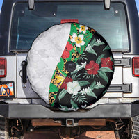 Hawaiian Tropical Flowers and Leaves Spare Tire Cover on Leopard Pattern Half Style White-Black Version - Polynesian Pride