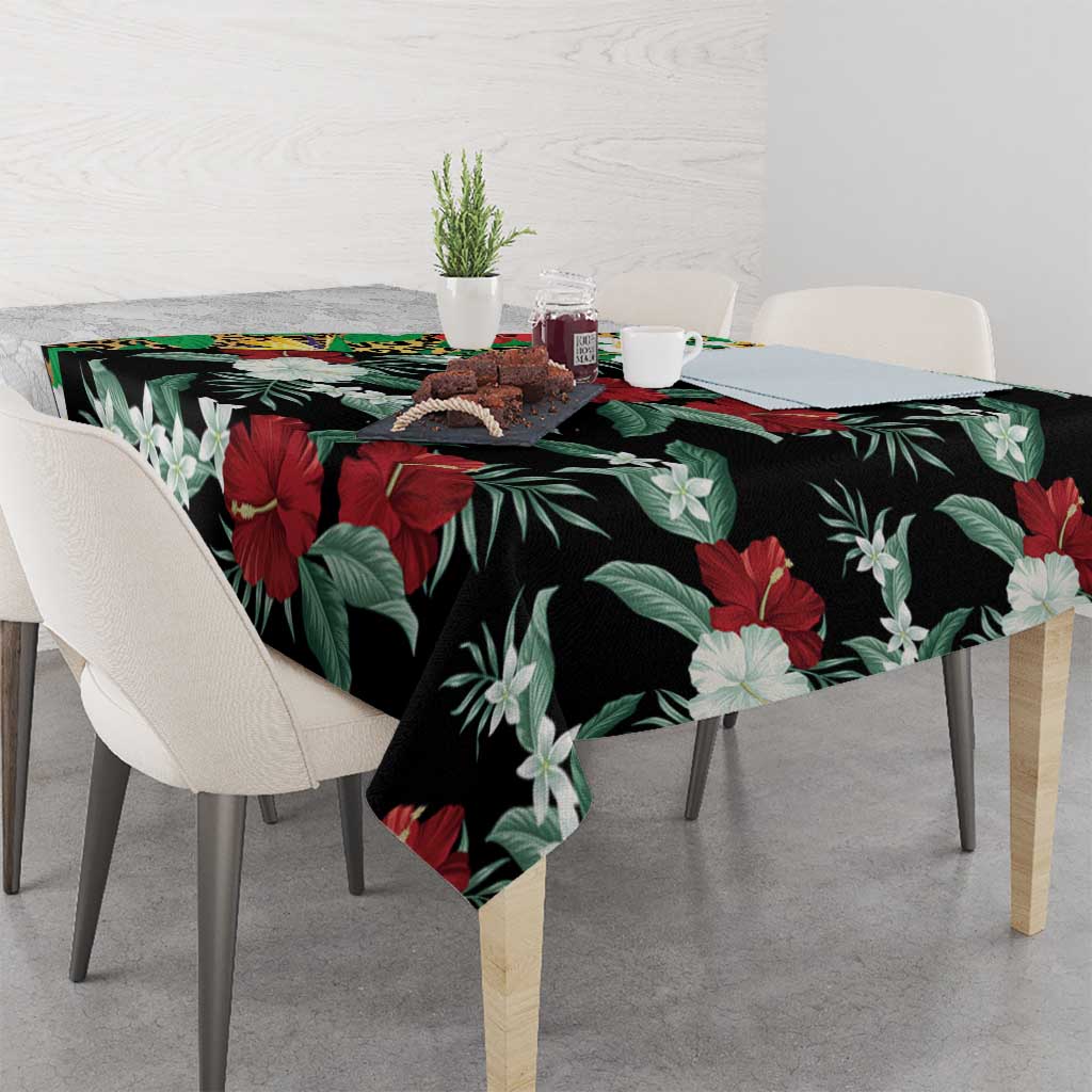 Hawaiian Tropical Flowers and Leaves Tablecloth on Leopard Pattern Half Style White-Black Version - Polynesian Pride