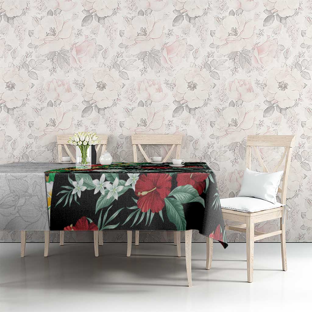 Hawaiian Tropical Flowers and Leaves Tablecloth on Leopard Pattern Half Style White-Black Version - Polynesian Pride