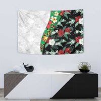 Hawaiian Tropical Flowers and Leaves Tapestry on Leopard Pattern Half Style White-Black Version - Polynesian Pride