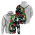 Hawaiian Tropical Flowers and Leaves Zip Hoodie on Leopard Pattern Half Style White-Black Version - Polynesian Pride