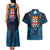 Fiji Coat of Arms Traditional Dashiki Couples Matching Tank Maxi Dress and Hawaiian Shirt Tapa Art and Palm Leaves Pattern Dark Navy Color - Polynesian Pride