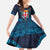 Fiji Coat of Arms Traditional Dashiki Family Matching Off The Shoulder Long Sleeve Dress and Hawaiian Shirt Tapa Art and Palm Leaves Pattern Dark Navy Color - Polynesian Pride