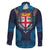 Fiji Coat of Arms Traditional Dashiki Family Matching Off The Shoulder Long Sleeve Dress and Hawaiian Shirt Tapa Art and Palm Leaves Pattern Dark Navy Color - Polynesian Pride