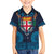 Fiji Coat of Arms Traditional Dashiki Family Matching Off The Shoulder Long Sleeve Dress and Hawaiian Shirt Tapa Art and Palm Leaves Pattern Dark Navy Color - Polynesian Pride
