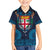 Fiji Coat of Arms Traditional Dashiki Kid Hawaiian Shirt Tapa Art and Palm Leaves Pattern Dark Navy Color - Polynesian Pride