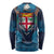 Fiji Coat of Arms Traditional Dashiki Long Sleeve Shirt Tapa Art and Palm Leaves Pattern Dark Navy Color - Polynesian Pride